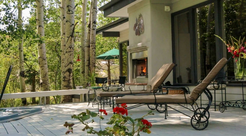 Casa Camilla Aspen Main House exterior deck fireplace